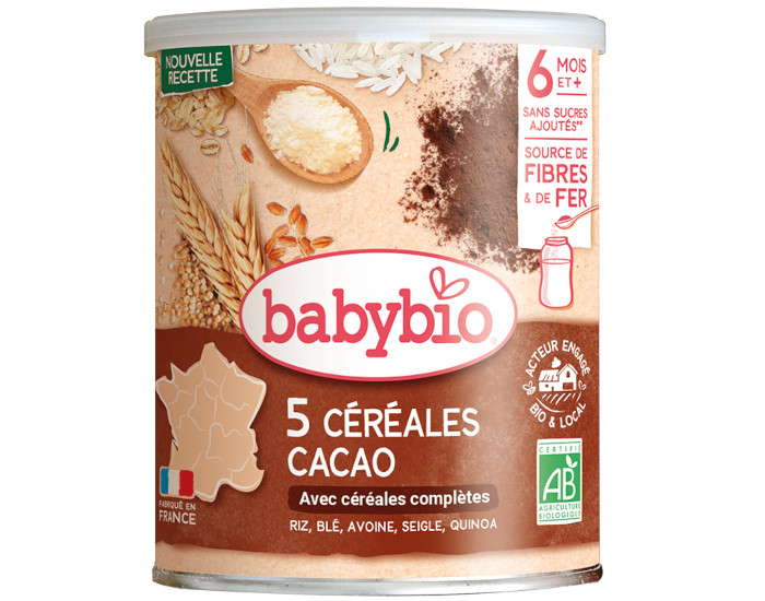 BABYBIO 5 C�r�ales Cacao - 220g - D�s 6 mois