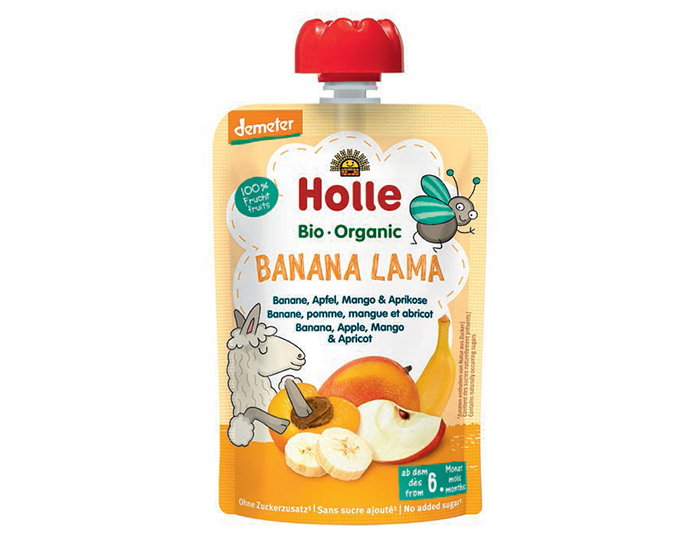 HOLLE Gourde Banana Lama - Banane Pomme Mangue Abricot - 100 g - D�s 6 mois