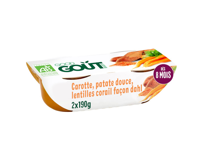 GOOD GOUT Petit Plat pour B�b� 2 x 190g - Carotte Patate Douce Lentille Corail - D�s 8 mois