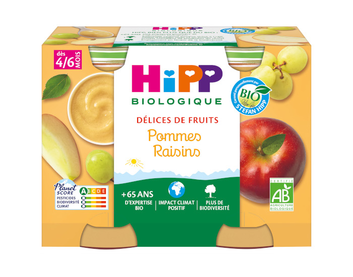 HIPP D�lices de Fruits - 2 x 190g Pommes - Raisins AA - 4 M