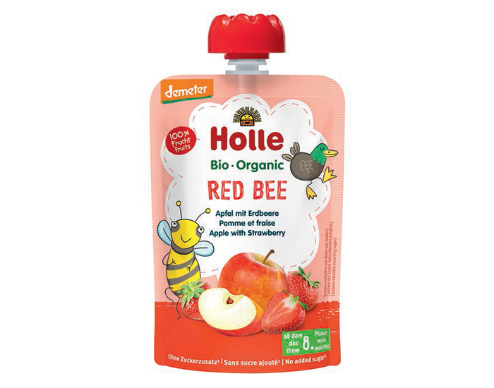 HOLLE Gourde Red Bee - Pomme Fraise - 100 g - D�s 8 mois