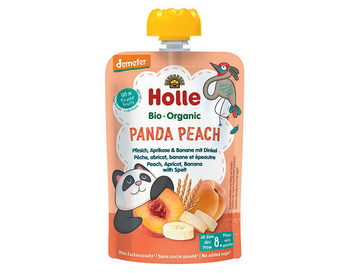 HOLLE Gourde Panda Peach - P�che Abricot Banane Epeautre - 100 g - D�s 8 mois