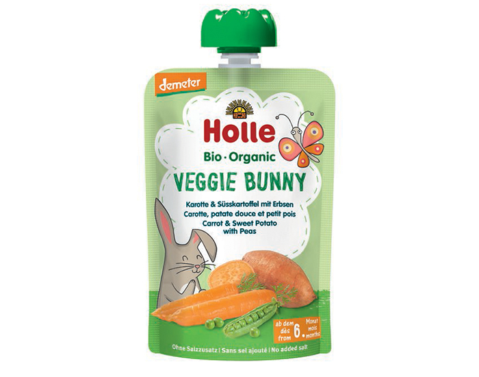 HOLLE Gourde Veggie Bunny - Carotte Patate Douce Petit Pois - 100 g - D�s 6 mois