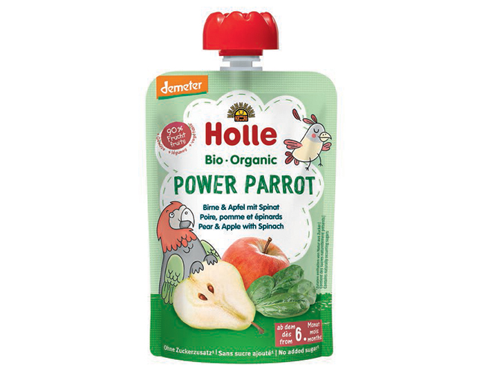 HOLLE Gourde Power Parrot - Poire Pomme Epinard - 100 g - D�s 6 mois
