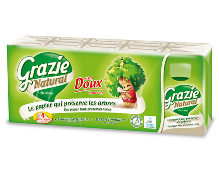 GRAZIE NATURAL Mouchoirs en Papier Recycl� 4 Plis - 10 Paquets