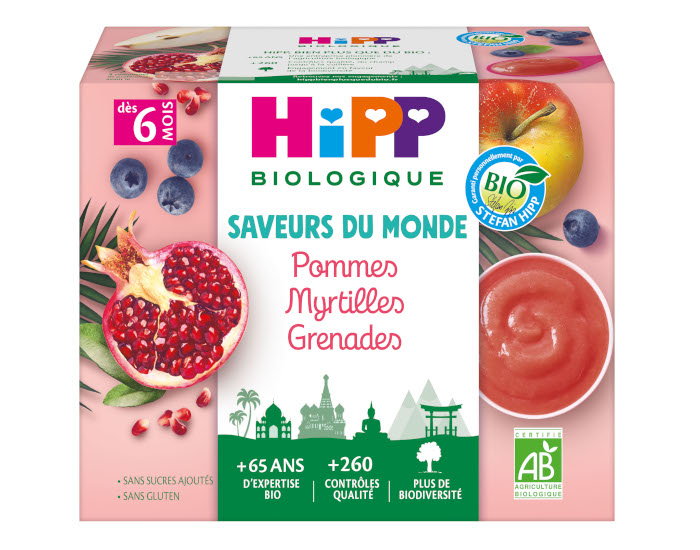HIPP Coupelles Fruits Saveur du Monde - 4 x 100 g - D�s 6 mois