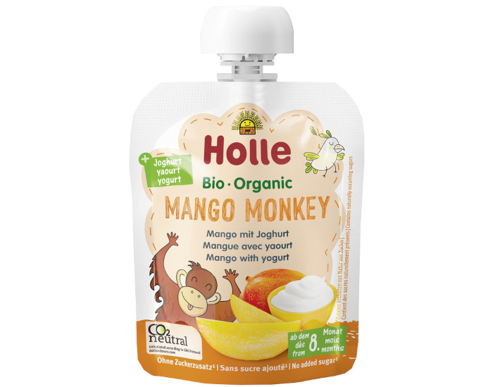 HOLLE Gourde Brass�s Mango Monkey - Mangue avec Yaourt - 85 g - D�s 8 mois