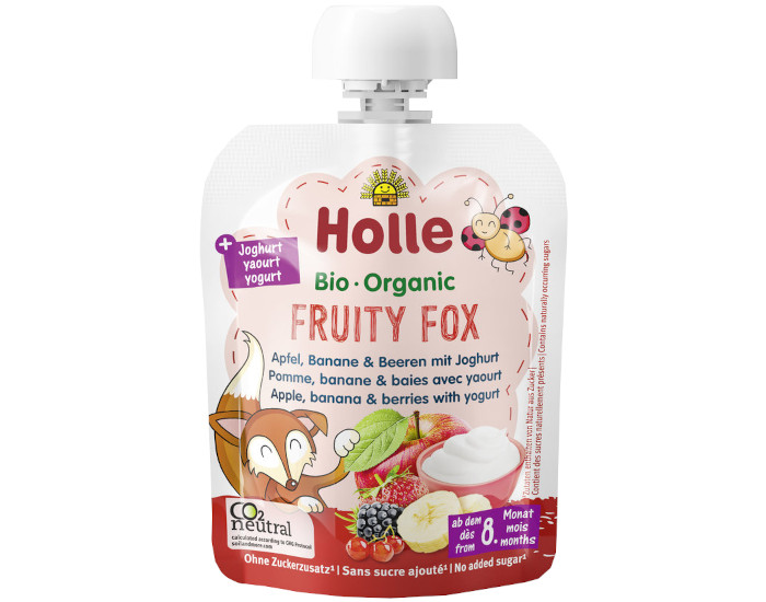 HOLLE Gourde Brass�s Fruity Fox - Pomme, Banane et Baies avec Yaourt - 85 g - D�s 8 mois