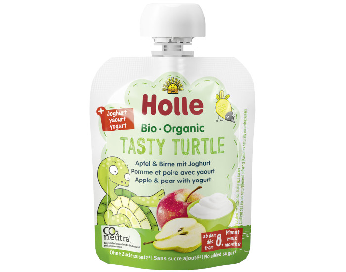 HOLLE Gourde Brass�s Tasty Turtle - Pomme et Poire avec Yaourt - 85 g - D�s 8 mois