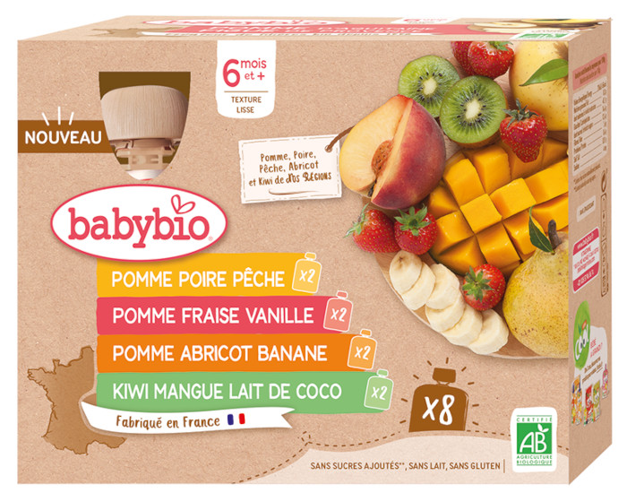 BABYBIO Multipack Gourdes de Fruits - 8x90g - D�s 6 mois
