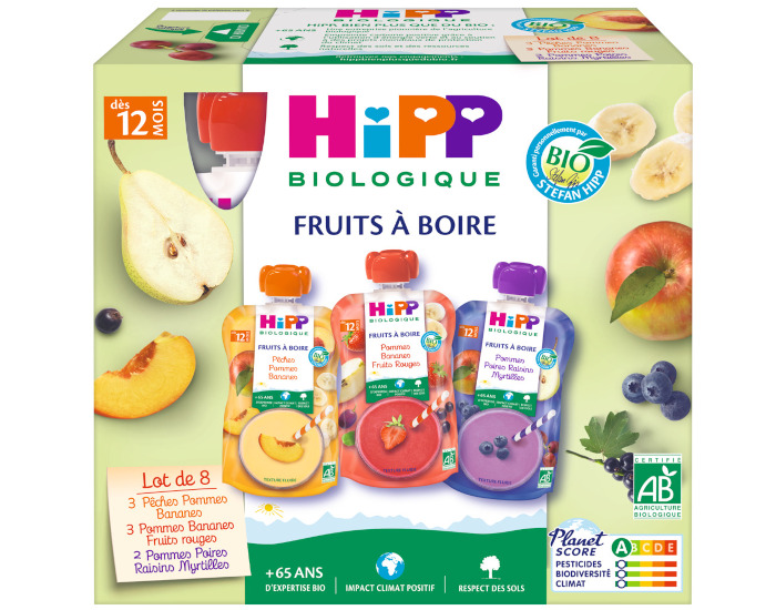 HIPP Gourdes Fruits � Boire Multipack 3 Vari�t�s - 8 x 120 ml - D�s 12 mois