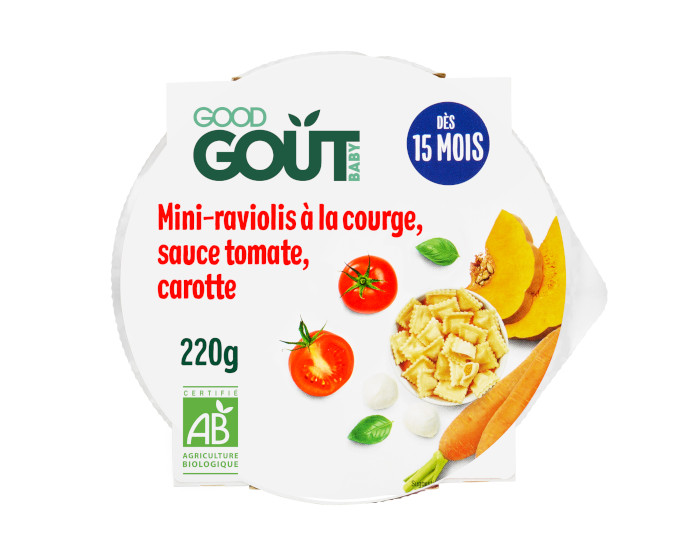 GOOD GOUT Petit Plat B�b� Mini-Raviolis � la Courge, Sauce Tomate, Carotte - 190g  - D�s 15 mois