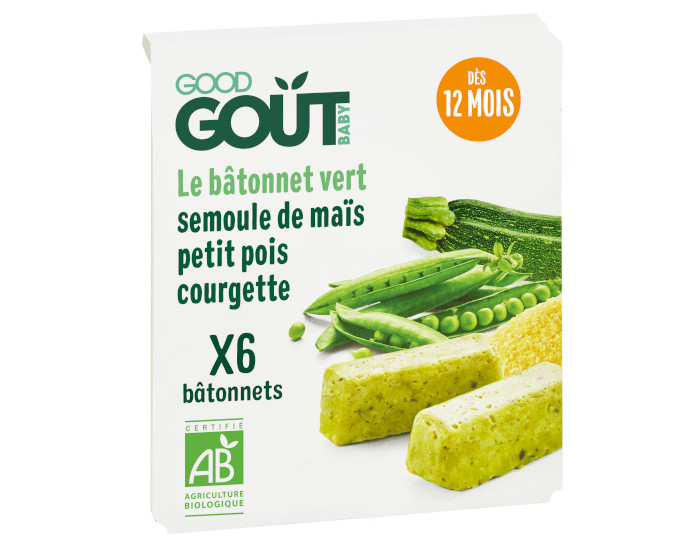 GOOD GOUT B�tonnet Vert B�b� Petit Pois, Courgette, Semoule de Ma�s - 120 g - D�s 12 mois