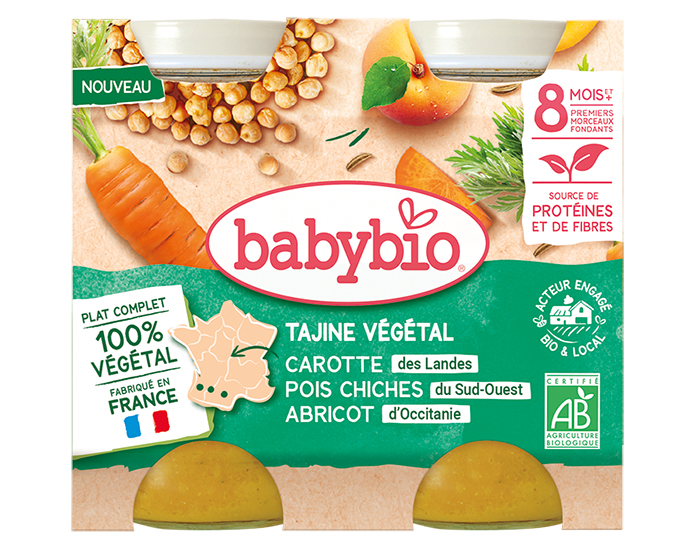 BABYBIO Petits Pots Menu V�g�tal - 2 x 200 g - D�s 6 � 8 mois