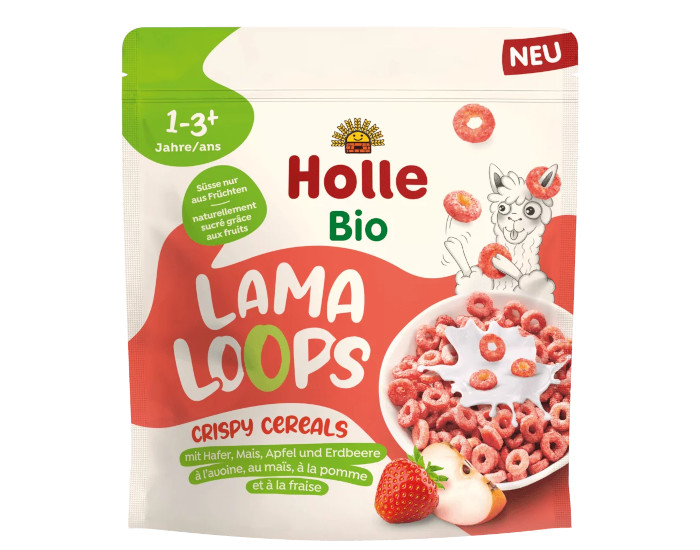 HOLLE C�r�ales Souffl�es Fraise et Pomme Lama Loops - 125 g - D�s 12 mois