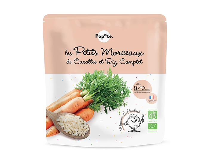 POPOTE Les Petits Morceaux Carottes et Riz Complet - 190 g - D�s 8/10 mois 
