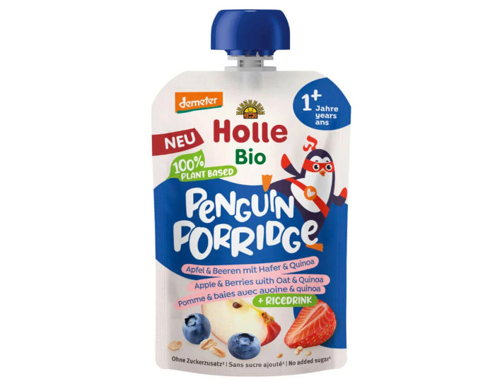 HOLLE Penguin Porridge - Gourde Pomme et Fruits Rouges - 110 g - D�s 12 mois