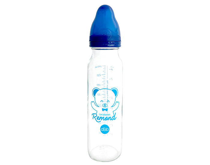DBB REMOND Biberon en Verre R�gul'air 240ml Bleu Oc�an - T�tine Silicone