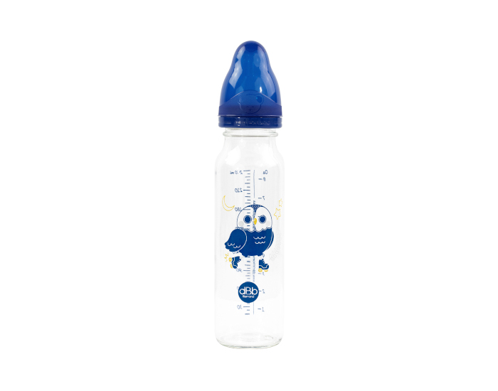 DBB REMOND Biberon en Verre R�gul'air 240ml Bleu Oc�an - Hibou - T�tine Silicone