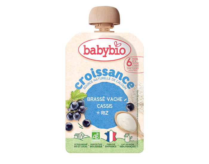 BABYBIO Gourde Brass� Vache Cassis Riz - Croissance - 100g - D�s 6 mois