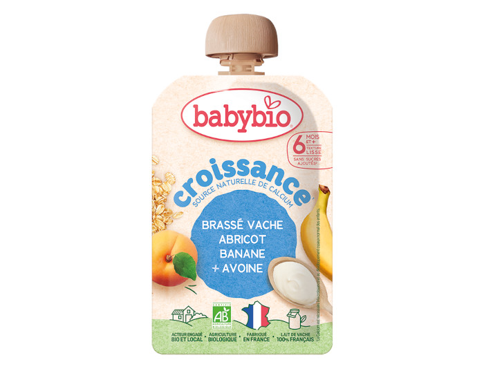 BABYBIO Gourde Brass� Vache Abricot Banane Avoine - Croissance - 100g - D�s 6 mois 