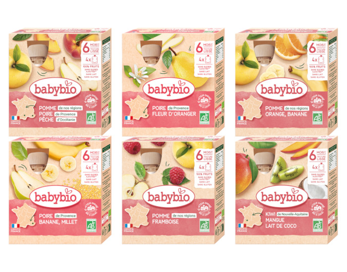 BABYBIO Lot Gourdes Fruits - D�s 6 mois - 24x90g