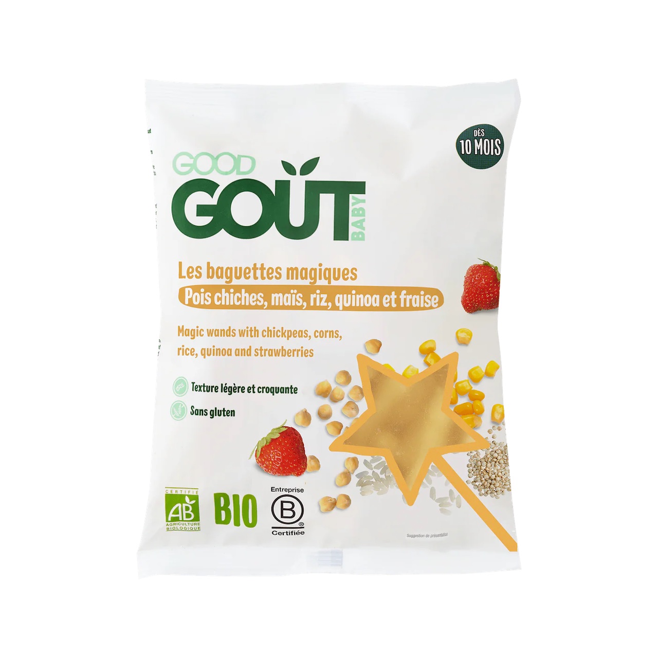 GOOD GOUT Les baguettes magiques - pois chiche, ma�s, riz, quinoa et fraise 35g - D�s 10 mois
