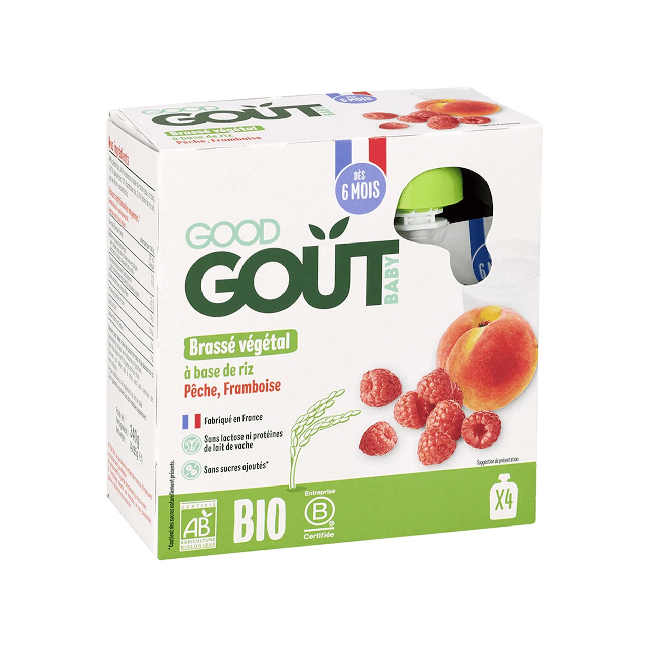 GOOD GOUT Brass� � base de riz p�che framboise 4x85g - D�s 6 mois