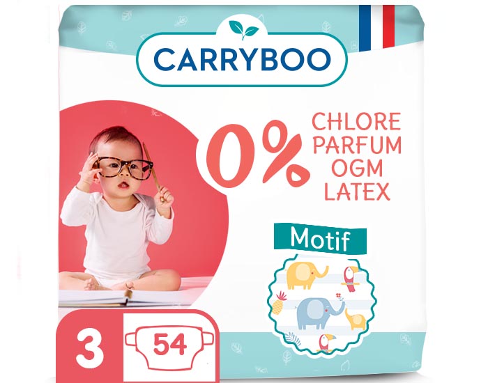 CARRYBOO Couches �cologiques Non Irritantes - Pack Economique T3 / 4-9 kg / 54 couches