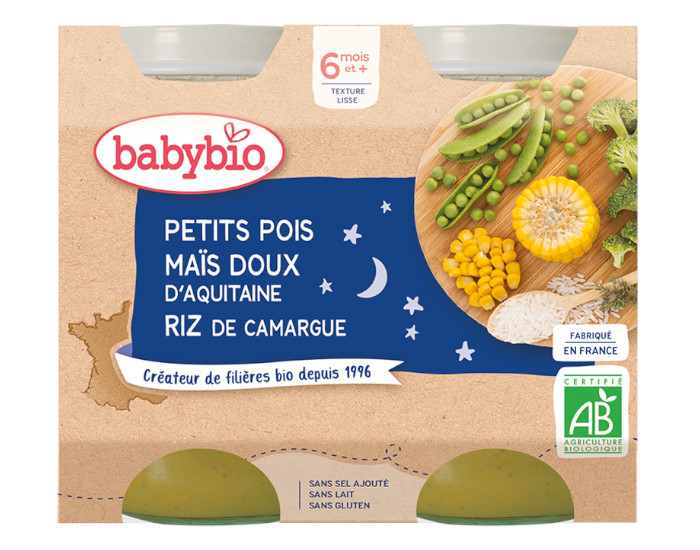 BABYBIO Petits Pots Bonne Nuit - 2x200g - D�s 6 mois