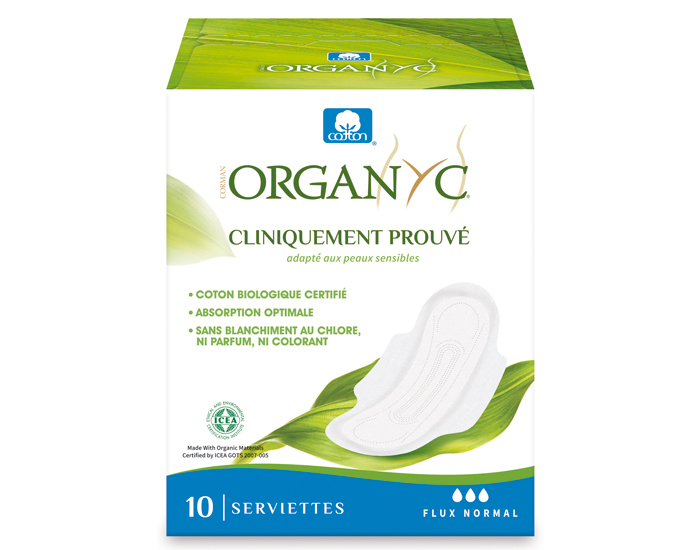 ORGANYC Serviettes Ultra-Fines Normales � Ailettes - Boite de 10