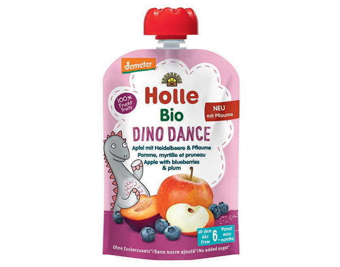 HOLLE Gourde Dino Dance - Pomme Myrtille Prune - 100 g - D�s 6 mois