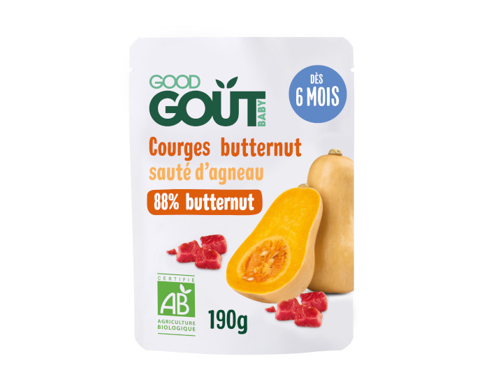 GOOD GOUT Petit Plat B�b� Courges Butternut Saut� d'Agneau - 190g - D�s 6 mois