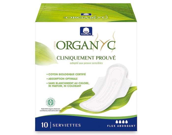 ORGANYC Serviettes Ultra-Fines Super � Ailettes - Boite de 10