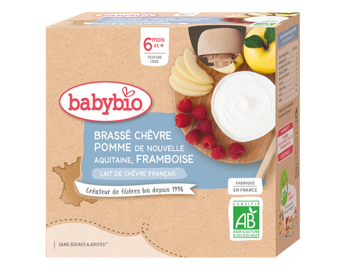 BABYBIO Gourde Brass� de Ch�vre - D�s 6 mois - 4 x 85 g Pomme d'Aquitaine Fruits Rouges - 6 mois