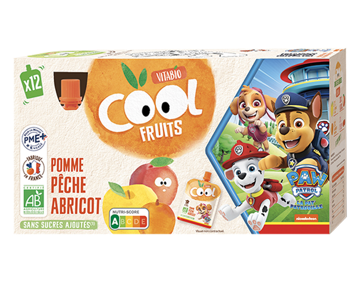 VITABIO Pack Famille Cool Fruits La Pat' Patrouille Pomme P�che Abricot - 12x90g