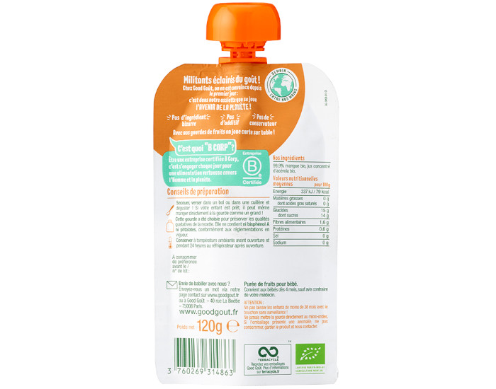 GOOD GOUT Gourde Mangue - Pur�e B�b� 120g - D�s 4 Mois (1)