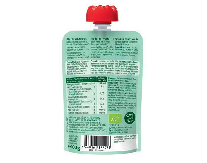 HOLLE Gourde Kiwi Koala - Poire Banane Kiwi - 100 g - D�s 8 mois  (1)