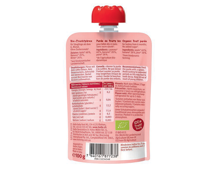 HOLLE Gourde Apple Ant - Pomme Banane Poire - 100 g - D�s 6 mois (1)