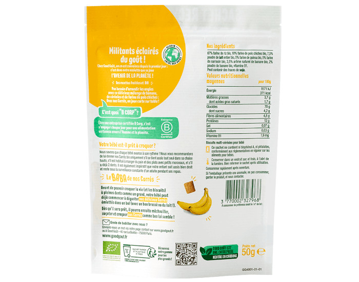 GOOD GOUT Biscuits Carr�s Banane - 50 g - D�s 8 mois (1)