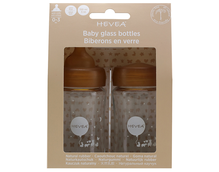 HEVEA Lot de 2 Biberons en Verre - 150 ml (1)