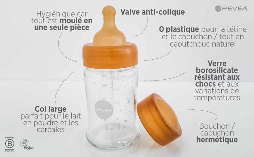 HEVEA Lot de 2 Biberons en Verre - 150 ml (6)