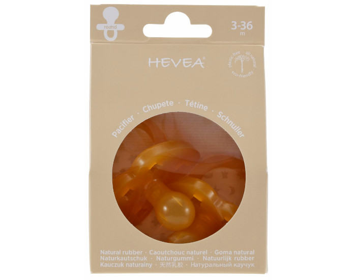 HEVEA Lot de 2 Sucettes Rondes en Caoutchouc Naturel 3-36 mois (2)