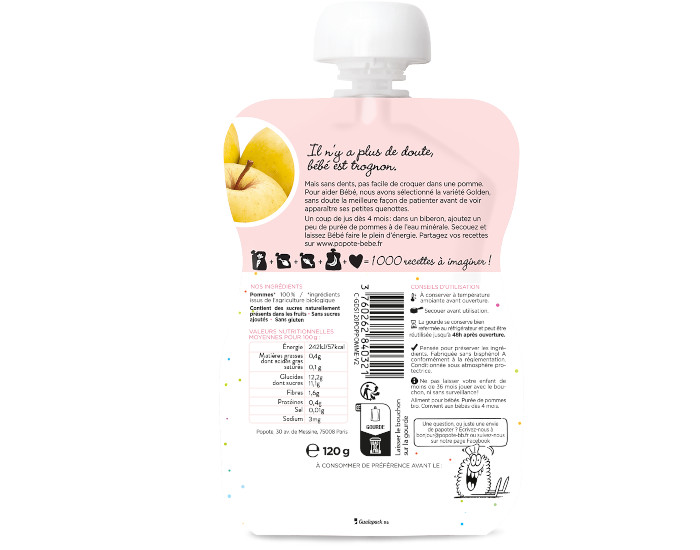 POPOTE Gourde Pomme Lisse - 120g - D�s 4/6mois (1)