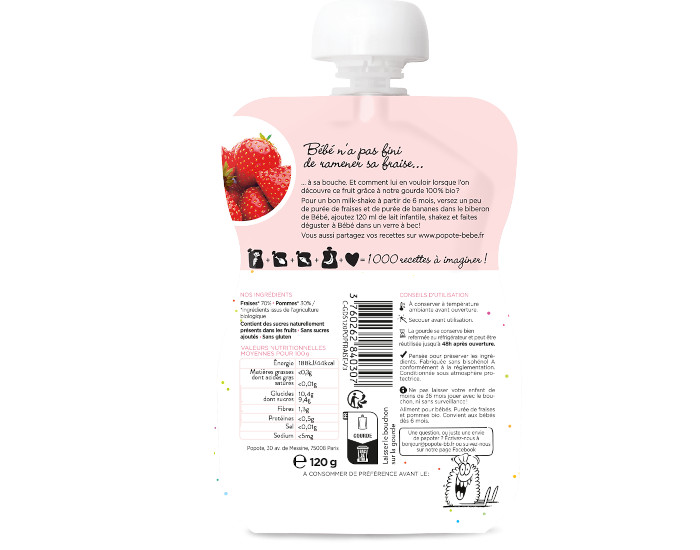 POPOTE Gourde Fraise Bio - 120 g - D�s 4/6 mois (1)