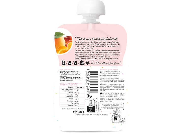 POPOTE Gourde Abricot Bio - 120 g - D�s 4/6 mois (1)