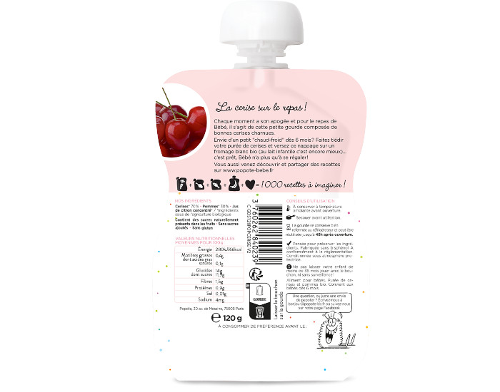 POPOTE Gourde Cerise Bio - 120 g - D�s 4/6 mois (1)
