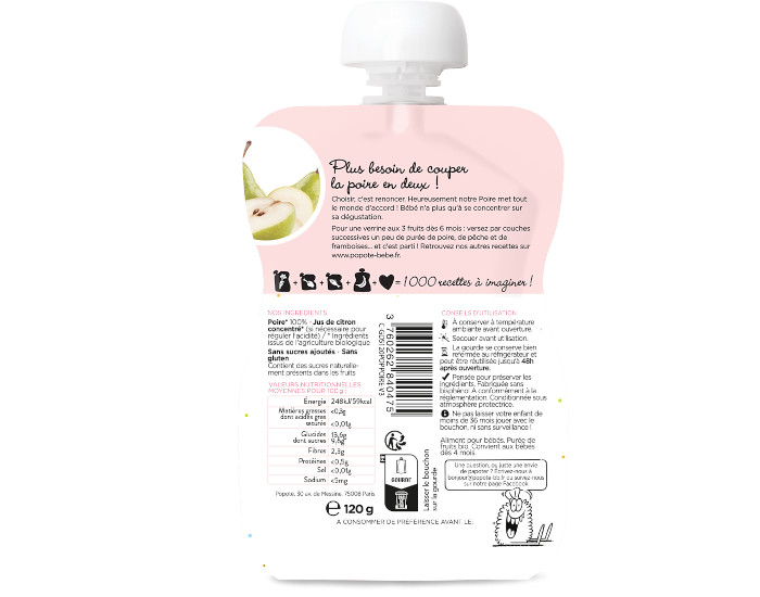 POPOTE Gourde Poire Bio - 120 g - D�s 4/6 mois (1)