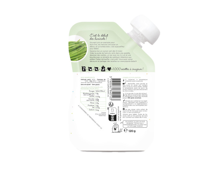 POPOTE Gourde Haricot Vert - 120g - D�s 4/6 mois (1)