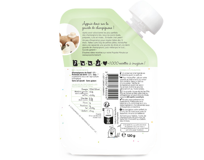 POPOTE Gourde Champignons Bio - 120 g - D�s 4/6 mois (1)